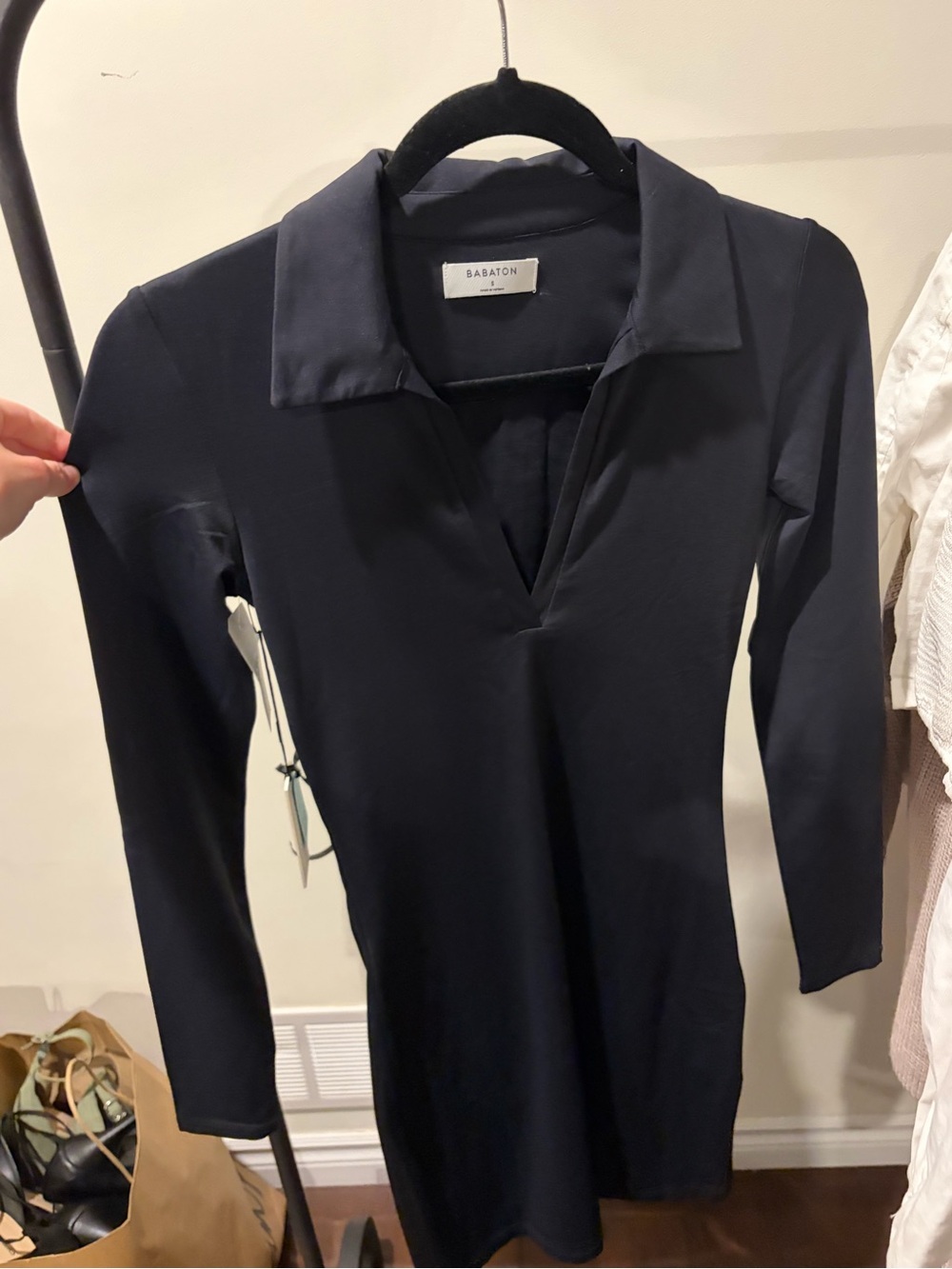 Babaton Black Long Sleeve Polo Dress